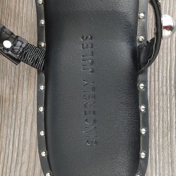 Sincerely Jules VENTURA Black Silver Studs Square Toe Slip On Flat Sandals 6.5 - Picture 7 of 10